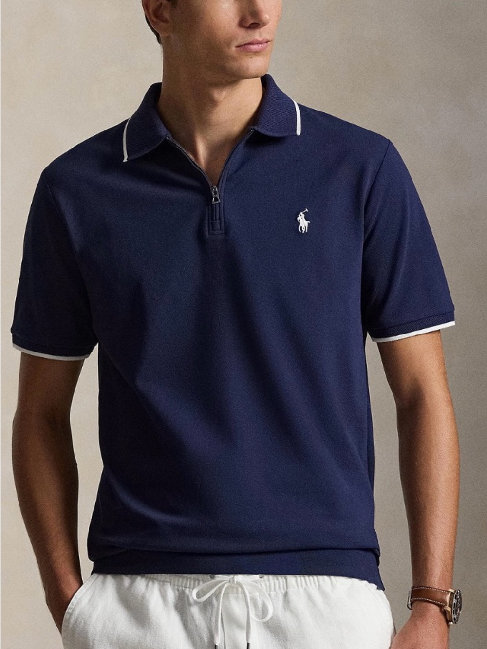 Polo by Ralph Lauren Mens Classic-Fit Stretch Mesh Zip Polo Shirt